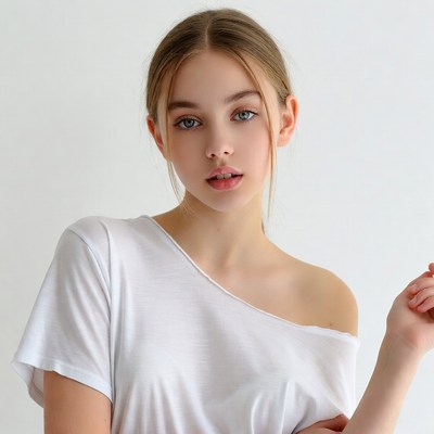 Young woman in off-shoulder white top