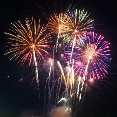 Colorful Fireworks Exploding in Night Sky