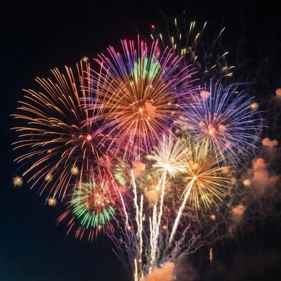 Colorful Fireworks Exploding in Night Sky