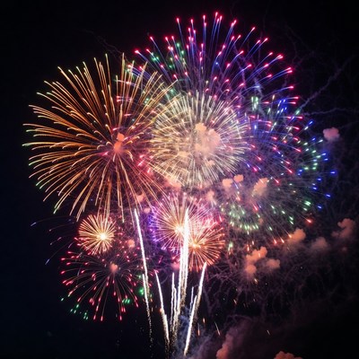 Colorful Fireworks Exploding in Night Sky