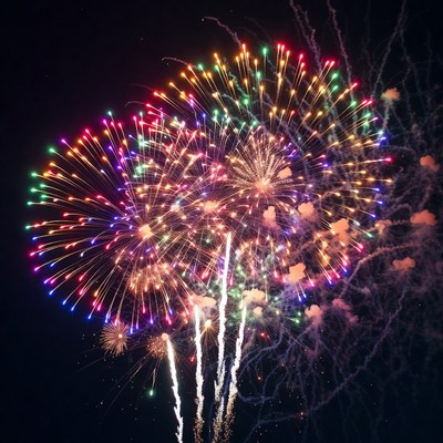 Colorful Fireworks Exploding in Night Sky