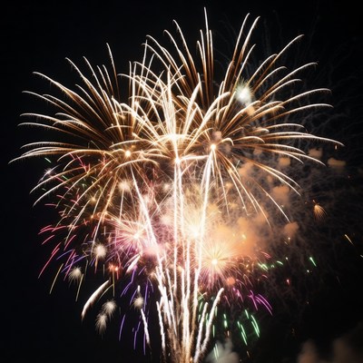 Colorful Fireworks Exploding in Night Sky