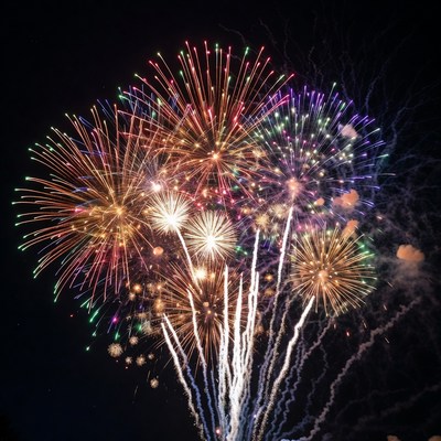 Colorful Fireworks Exploding in Night Sky