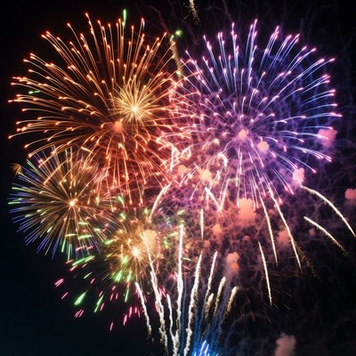 Colorful Fireworks Exploding in Night Sky