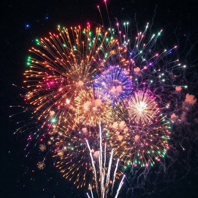 Colorful Fireworks Exploding in Night Sky