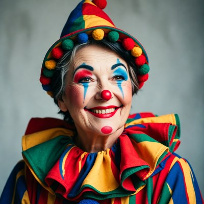 Elderly woman in clown costume
