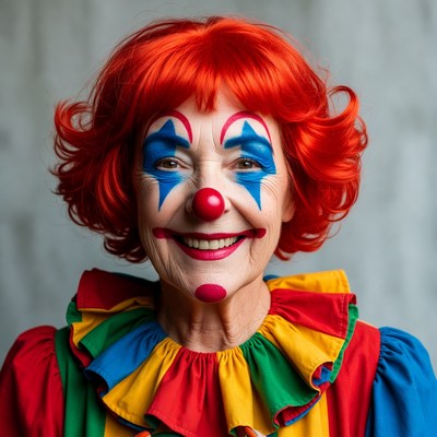 Elderly woman in clown costume