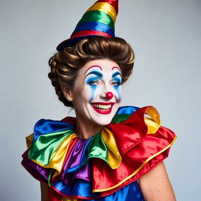 Woman in colorful clown costume