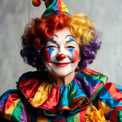 Clown woman smiling with colorful makeup