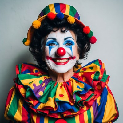 Woman in colorful clown costume