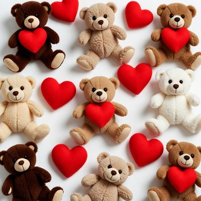 Teddy Bears with Red Hearts