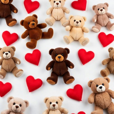 Teddy Bears with Red Hearts