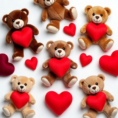 Teddy Bears Holding Red Hearts
