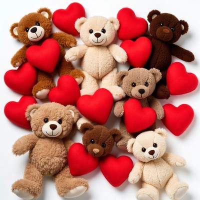 Teddy Bears with Red Hearts