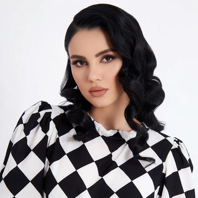 Woman in checkered dress portrait