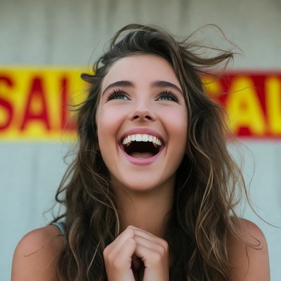 Smiling woman with hands clasped