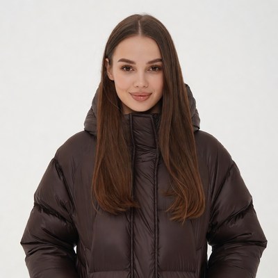Woman in brown puffer jacket