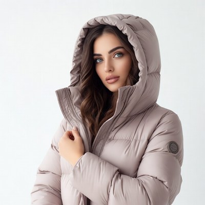 Woman wearing hooded puffer jacket