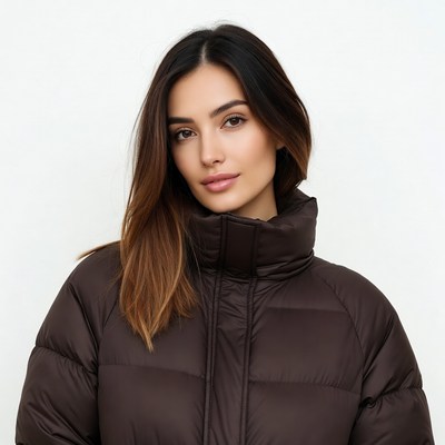 Woman in brown puffer jacket