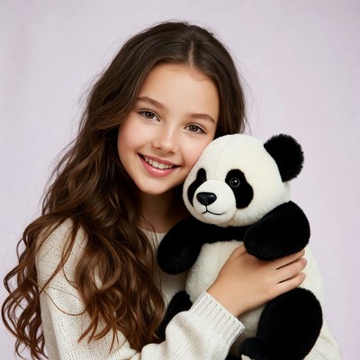 Girl hugging teddy panda