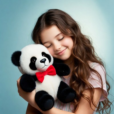 Girl hugging teddy panda bear