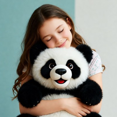 Girl hugging teddy panda