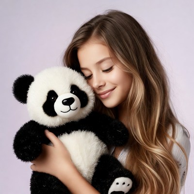 Girl hugging panda teddy bear