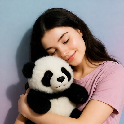 Woman hugging plush panda