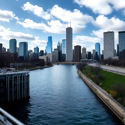 Chicago Skyline over Chicago River