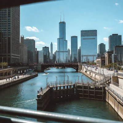 Chicago River Willis Tower Skyline
