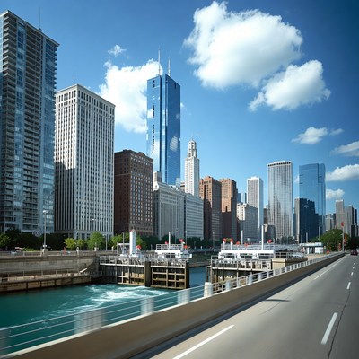 Chicago Skyline with River and Locks