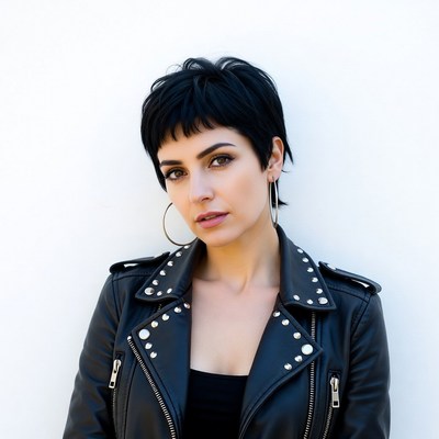 Woman in leather jacket