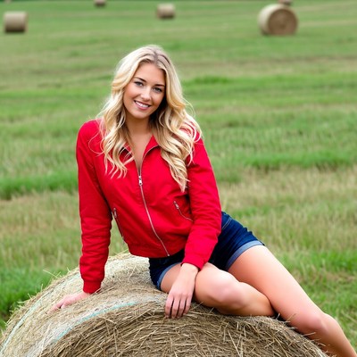 Blonde woman on hay bale