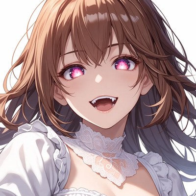 Anime girl smiling with fangs