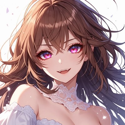 Anime girl with pink eyes smiling