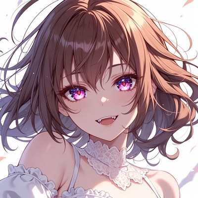 Anime girl with fangs smiling