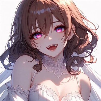 Anime girl smiling with fangs