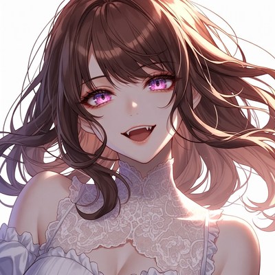 Anime girl with fangs smiling