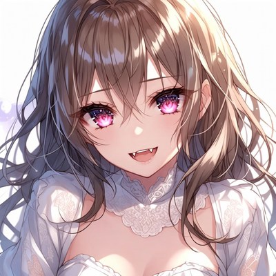 Anime girl with fangs smiling