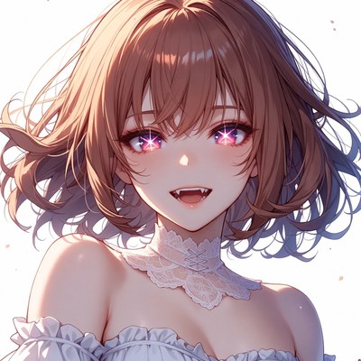 Anime girl with fangs smiling