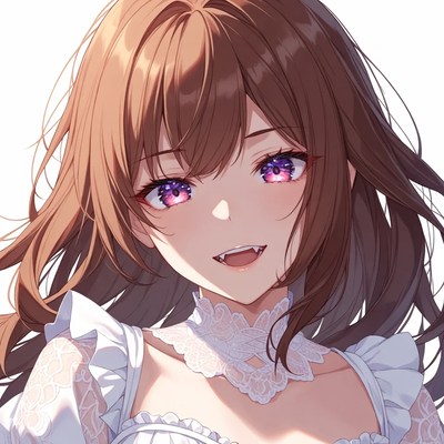 Anime girl with fangs smiling