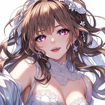 Anime girl in wedding dress with fangs