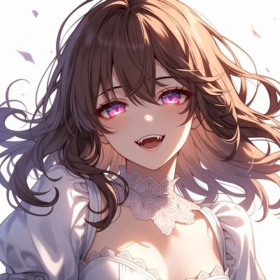 Anime girl smiling with fangs