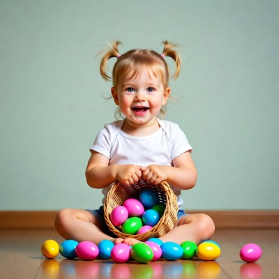 Blonde toddler girl with Easter eggs