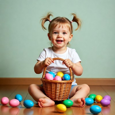 Toddler girl holding Easter basket