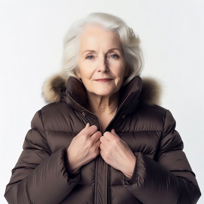Elderly woman in fur hooded jacket