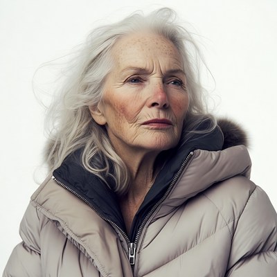 Elderly woman in fur hood jacket