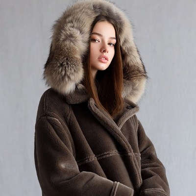 Woman in fur hooded coat