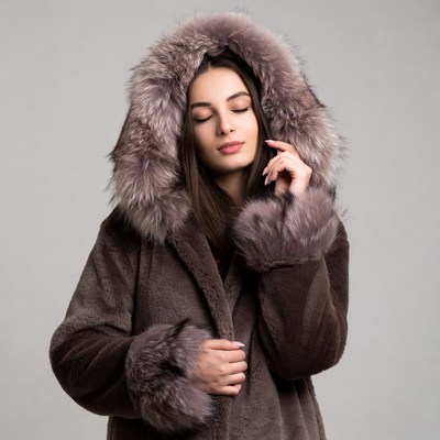 Woman in fur hooded coat