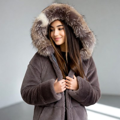 Girl in fur hooded jacket
